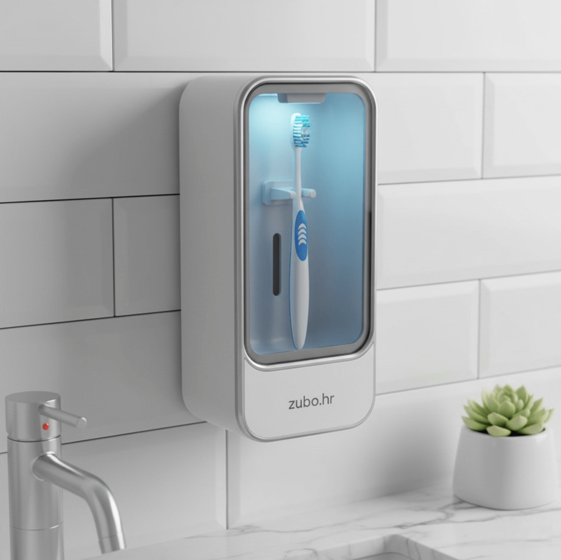 Ilustracija sterilizacije četkice za zube s UV sterilizatorom Ilustracija sterilizacije četkice za zube s UV sterilizatorom koji se nalazi na zidu kupaonice