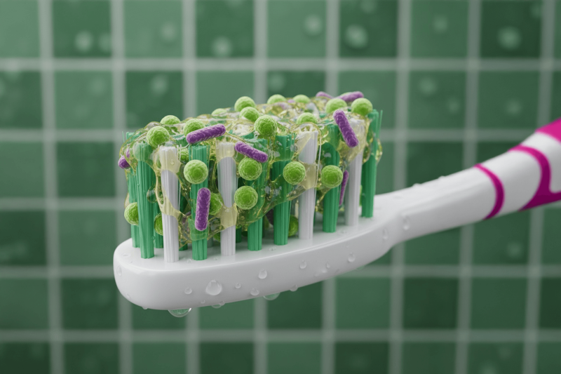 Prljava četkica, ilustracija bakterija na četkici Prljava četkica, ilustracija bakterija na četkici